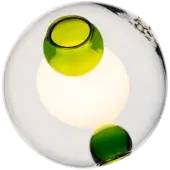 Bocci 28 pendant light, green glass, spherical enclosure features yin-yang inspired arrangement of rounded, luminous forms and reflective surface.